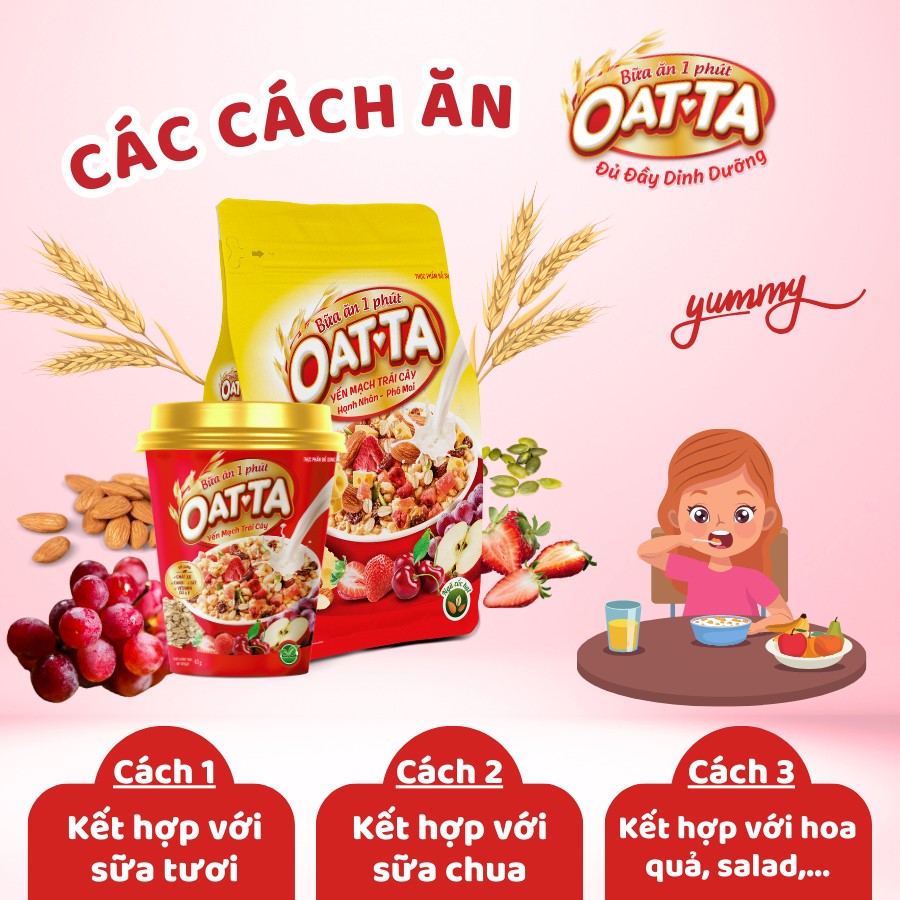 Với granola yến mạch trái cây OATTA bạn có thể kết hợp với nhiều loại thực phẩm khác nhau 