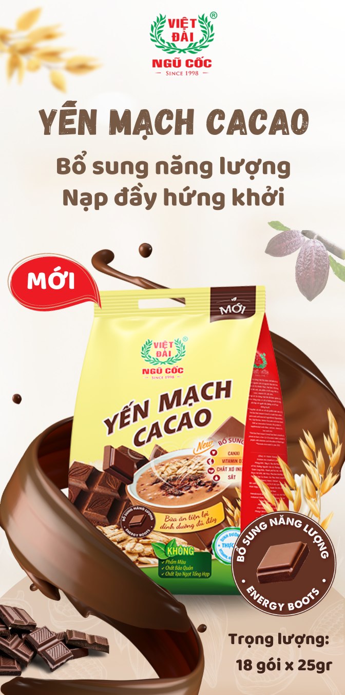 Ngũ cốc yến mạch cacao Việt Đài có vị cacao thơm ngậy 